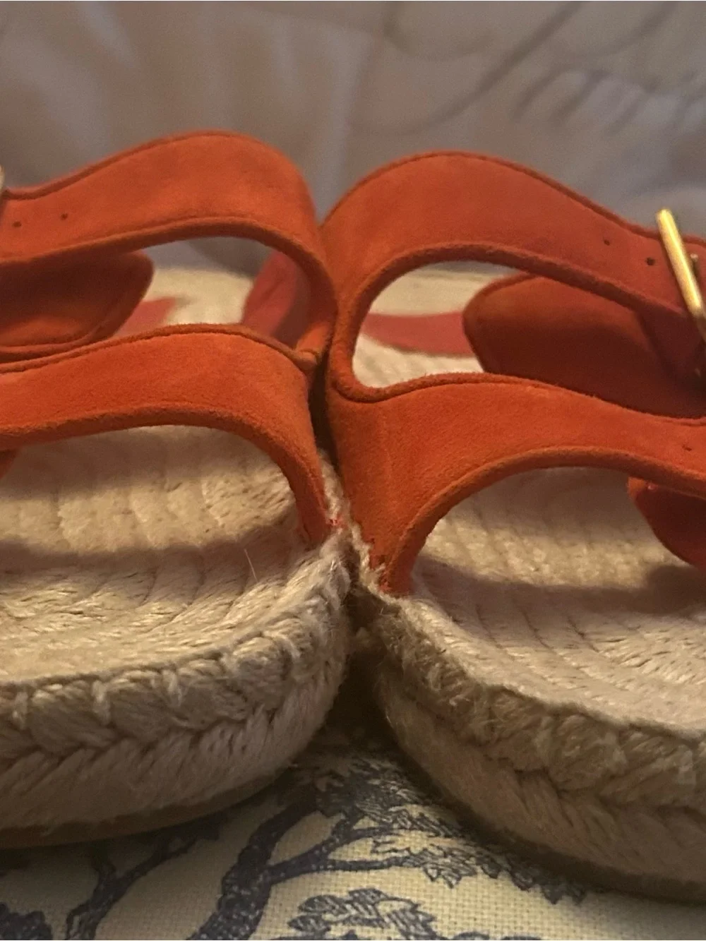 Tory Burch Selby Orange Suede Espadrille Slide Sandals Size 7 EUC